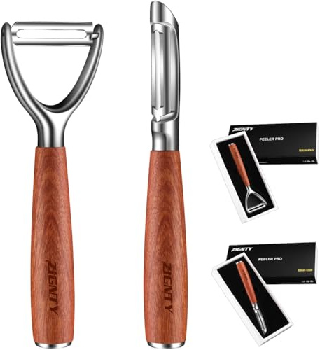 ZIGNTY Kartoffelschäler aus Edelstahl, ultrascharfer Gemüseschäler für Küche, Premium-Gemüse- und Obstschäler, Rotationsklinge, Karottenschäler, verdickter, rutschfester ergonomischer Holzgriff