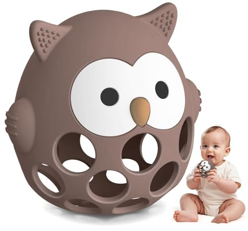 Anneau de dentition en Silicone Alimentaire pour Bébé en Forme de Chouette, Jouets à MâCher Faciles à Saisir Pour L'Autisme, Jouet de Dentition Apaisant Sans BPA pour Bébés 0 3 6 12 18 Mois, Brun