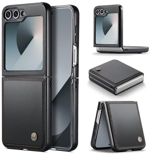 XKchatpt Custodia per telefono per Samsung Galaxy Z Flip 6, custodia in pelle PU antigraffio sottile per telefono, custodia protettiva antiurto per telefono per Samsung Galaxy Z Flip 6 (Nero)