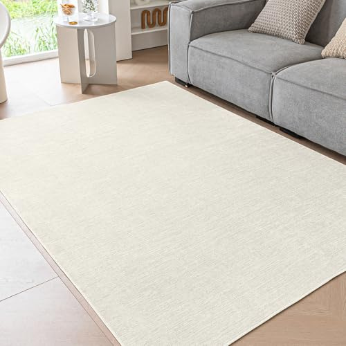 Ceneco Creme Kurzflor Teppich 60X90cm Waschbar Teppiche für Schlafzimmer | 5mm Dicke, Dünner Teppich, Maschinenwaschbar, für Wohnzimmer, Schlafzimmer, Eingangsbereich, Küche