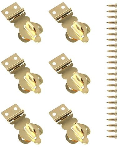 Pack of 6 Small Brass Padlocks Hasps with Screws Gold Metal Hasp Lock Set for Jewelry Boxes & Wood Storage Cabinets