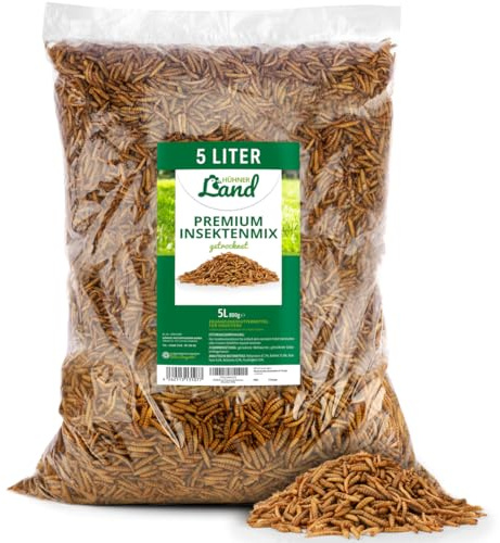 HÜHNER Land Feinkost Insektenmix 5 Liter I Mit Mehlwürmer & Soldatenfliegenlarven getrocknet I Ziergeflügelfutter ohne Zusätze I Für Ziergeflügel & Reptilien
