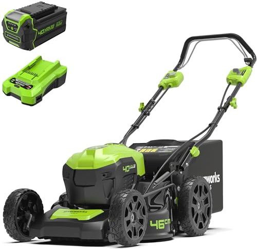 40V Akku-Rasenmäher Greenworks selbstfahrend mit bürstenlosem Motor für größere Flächen bis zu 600m² GD40LM46SP, 46cm Schnittbreite, 3 Jahre Garantie & 40V 4Ah Lithium-Ionen-Akku & 2A Ladegerät Kit