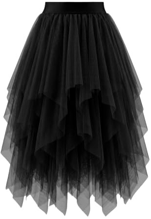 bridesmay Tüllrock Damen A-Linie Partyrock für Karneval Halloween | Tüll mit Futter, lichtundurchlässig & weich. Asymmetrischer Saum, elastischer Bund für jede Figur, ideal für Feste