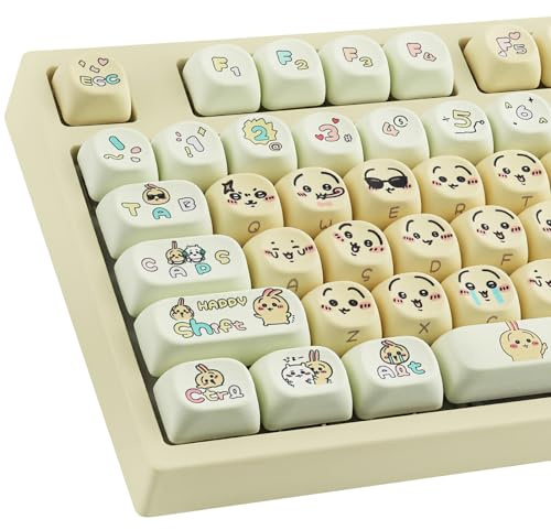 Hyekit PBT-Tastenkappen, MOA-Profil, Chiikawa Usagi, niedliche Tastenkappen, 136 Tasten, Farbstoff-Sublimation, Kawaii-Tastenkappen-Set für Cherry MX Magnetschalter, mechanische Tastatur