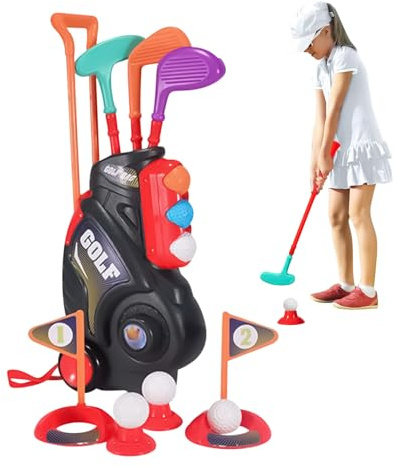 Uonguon barngolfset, småbarn golfklubbar, 25 x 15,35 cm lätt sportleksak med bärväska, färgglad pedagogisk lekverktyg, golfspelssats, perfekt utomhus kul för bakgård fest