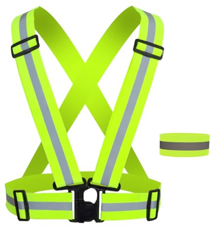BEKKLPOU Warnwesten, Warnweste Kinder Erwachsene, Warnweste Laufen, High-Vis Reflektierende Warnweste, Für Jogging, Radfahren, Wandern, Tag Und Nacht Motorrad Radfahren (Fluoreszierendes Grün)