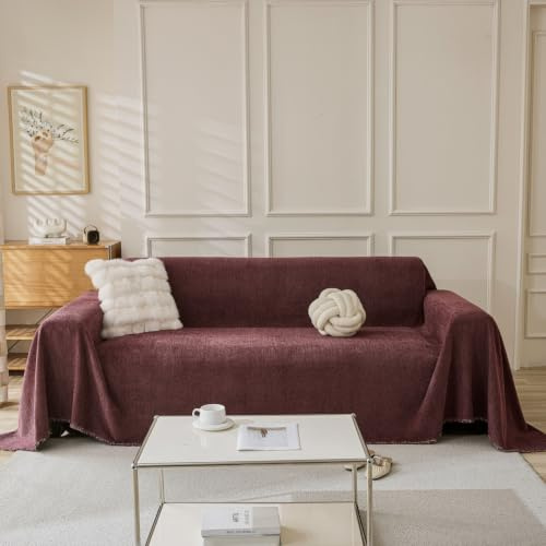 TAOTAOGO Copridivano in ciniglia 100% lavabile per divano angolare a L (1-4 posti), con nappe decorative e resistente ai graffi degli animali domestici #B Viola 230 x 380 cm