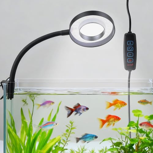 8W LED Aquarium Light for Fish with 4 Colors Lamp Holder 360° Adjustable Light Arm Moving Aquarium Lamp USB Waterproof Mini Clip-On LED Lights Suitable for 3-8mm Thick Aquariums