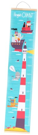Nordische Kinder Wachstumstabelle aus Öl Leinwand zum Aufhängen | Leuchtturm Motiv, Holz Details, Rollbar zur Aufbewahrung, Passend fürs Kinderzimmer