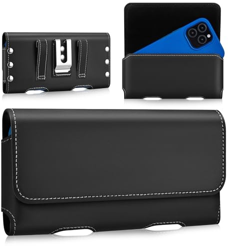 Gcepls Handy Gürteltasche für Smartphone aus Crazy-Horse-Rindsleder,Horizontal mit Metall-Clip,Kompatibel mit iPhone 17/16/15/14/13 Pro Max,17 Air & Galaxy S26/S25/S24/S23/S22 Plus FE –Größe L