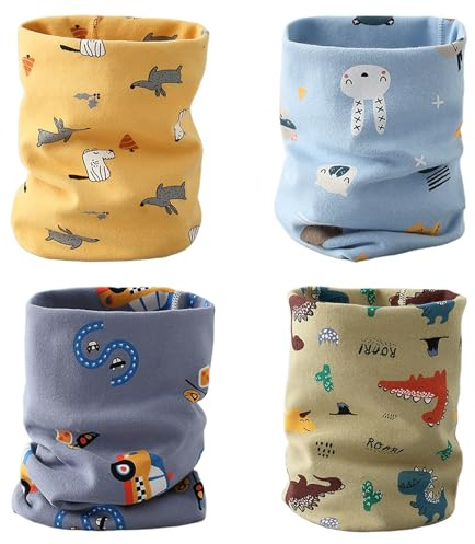 HTTDSLF 4 Pcs Calentador de Cuello, Suave y Cómodo Braga Cuello Niño Niña, Bufanda de Algodón Bebé, Bufandas para Niño, Invierno Bufanda Tubular para Niños Niñas, Bufandas para Niños 1-12 Años