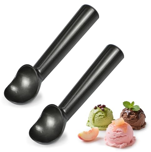 Nepfaivy Ice Cream Scoop 2 Pieces, Non-Stick Anti-Freeze Ice Cream Spoons | 18cm/7.1in Easy to Use Aluminum Alloy Ice Cream Scoops, Perfect for Hard Ice Cream Cookie Dough Gelato Potato Sorbet, Black