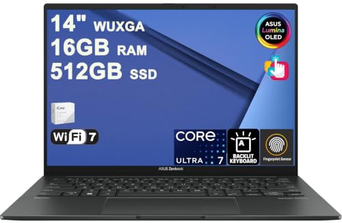ASUS Zenbook 14 Laptop 14 WUXGA OLED Touch (500nits HDR, 100% DCI-P3) Intel 16-core Ultra 7 255H (>Ultra 9 185H) 16GB RAM 512GB SSD Fingerprint Creator Business Professional Win11 ICP Hub Copilot AI