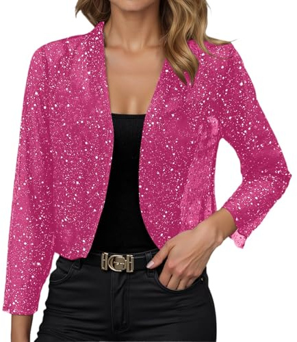 Luadnysin Giacca Donna Paillettes Paiette Blazer Scintillante Top Eleganti Vistoso Giacche Lucida Cardigan Sera Lucido con Cerimonia Festivo Glitter Oversize