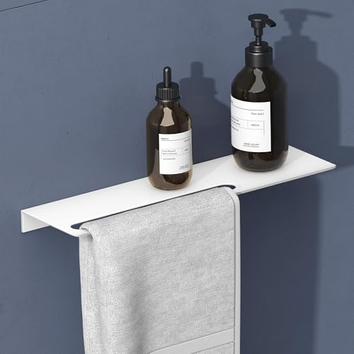 doporro Serviteur de Douche Mural avec Porte-Serviettes Étagère Douche | Blanc Mat, Aluminium, Organisateur de Toilettes, 40cm, pour Salle de Bain et Cuisine, Reglo-06