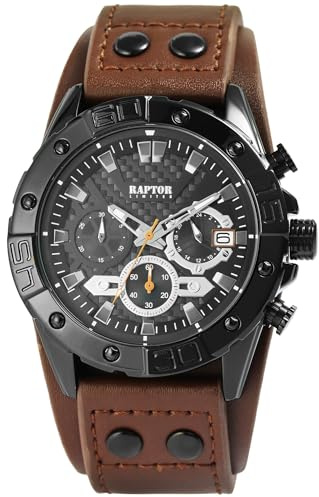 Raptor Damen Armbanduhr Analog in Braun, Gesamtlänge 23.5 cm, Lederarmband – 3 ATM