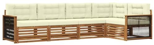 vidaXL Outdoor-Sofagarnitur mit Kissen 5 pcs Natur und Creme, Patio Lounge, modernes Sofa für draußen, wetterfestes Gartenmöbel, bequemes Terrassen-Set