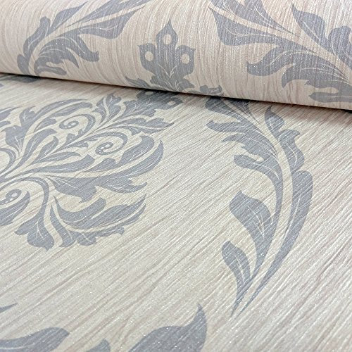 Debona Glitter Encrusted Vinyl Wallpaper Damask Ivory/Silver 9031 Full Roll