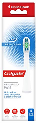 Colgate 360 Deep Clean Proclinical Refill Toothbrush Heads, Soft Bristle Heads for Plaque Removal, Pack of 4