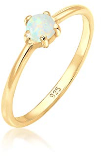 Elli Ring Damen Basic Bandring Synthetischer Opal Geo in 925 Sterling Silber vergoldet