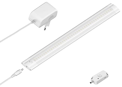 ledscom.de LED Unterbau-Leuchte SIRIS weiß matt mit Netzteil und Bewegungsmelder, flach, 30cm, 368lm, warm-weiß