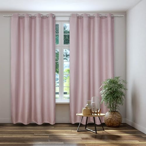 Kutti Vorhang Gardine Thermo Ösenschal Dimout Rose Blickdicht Verdunkelung Breite 140 cm x Höhe 145 cm (1 Stück)