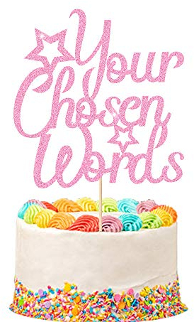 Personalised Cake Topper | Customized Birthday Cake Decorations. Double Sided Glitter Card Text Customized | Birthday or Wedding Party Multicolour Glitter Cake Decoration(Baby Pink)