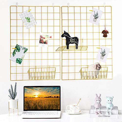 GBYAN 2 Stück Wandgitter Regal DIY Eisen Gitter der Fotowand Dekoration Pinnwand Foto an der Memoboard Hängen (65x45cm)