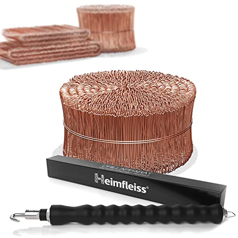 Heimfleiss® Drillapparat Driller + verkupfertem Rödeldraht 1,0 x 100-160 mm (1000 Stk) - hochwertiges Set aus Drahtbinder Rödelzange & Bindedraht Sackverschluss - Drahtverschluss Ösendraht Drill Draht