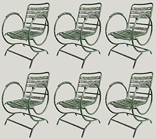 Casa Padrino Jugendstil Gartenstuhl Set Antik Grün 60 x 45 x H. 85 cm - Handgefertigte Schmiedeeisen Stühle mit Armlehnen - Nostalgische Garten Möbel