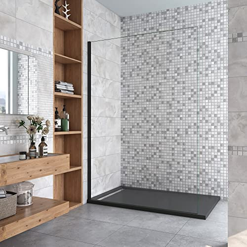 AICA paroi de douche 130x200cm En 8mm verre anticalcaire paroi de douche à l'italienne profil Noir mat