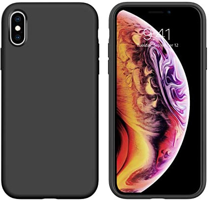 DUEDUE Coque pour iPhone X/XS Silicone Liquide Antichoc, Doublure Micro-Fibre Velours Anti-Rayures, Protection Ecran de Téléphone pour iPhone XS Noir