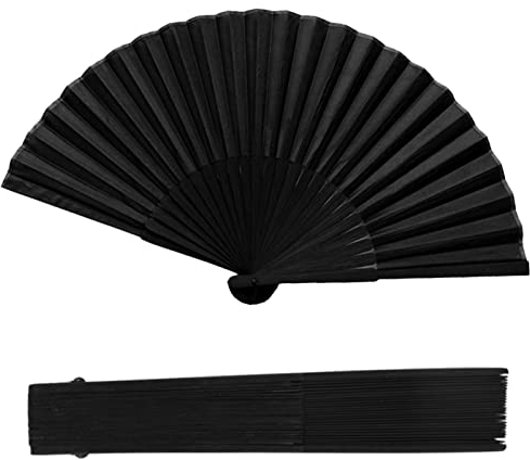 Karjiaja Faltbare Fächer Damen, Fecher Sommer Hochzeit Chinesische Fächer Folding Hand Fan Handfächer Schwarz Taschenfächer Faltfächer Klappfächer Stofffacher für Geburttag, Party, Wedding, Wand Deko