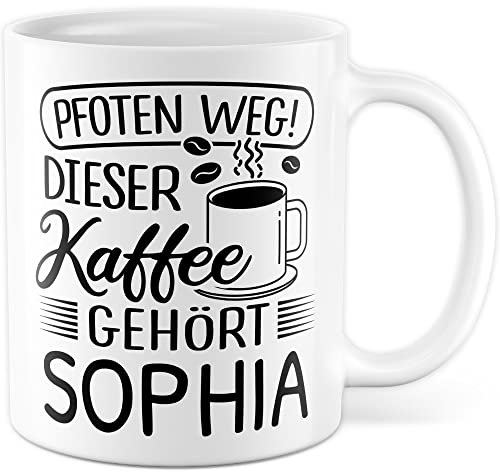 Tasse mit Spruch personalisiert - Pfoten weg! Dieser Kaffee gehört eigener Name - Kaffeetasse personalisieren, lustiger Spruch Geschenkidee Kaffeeliebhaber Becher (Weiß)