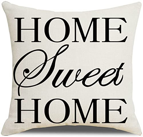 1 Kissenbezüge 45x45cm, Kissenbezug Schwarz-Weiss Home Sweet Home Leinen Kissenbezüge Sitzkissen Dekokissen Couchkissen Dekoration