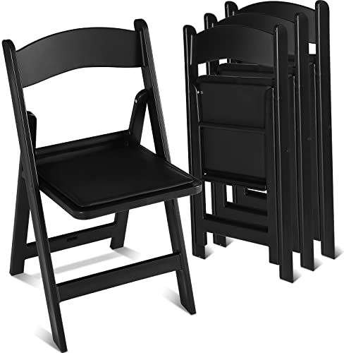FairySandy 4 Stück Klappstühle Kunststoff Klappstuhl Bequemer Harz Klappstuhl Leichte Esszimmerstühle mit PVC gepolsterte Sitze für Hochzeit Party Picknick Küche Garten Indoor Outdoor (Schwarz)