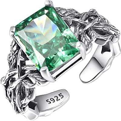 TANGPOET Bague Arbre de la vie Argent 925 Femme Bague Le jade Yggdrasil Famill Bijoux pour Femmes