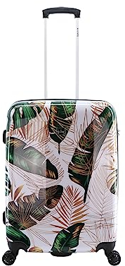 SAXOLINE Unisex Koffer Virgin mit Urwaldmotiv Größe M, 4 Doppel-Spinner-Räder, Aluminium-Trolley-System, TSA-Nummernschloss, Weiß