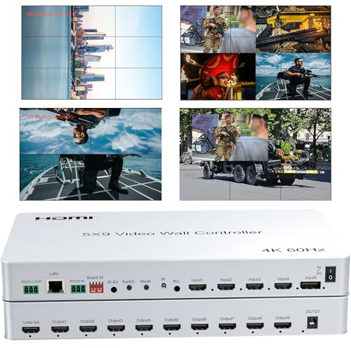 4K @ 60HZ 5x9 Video Wall Controller 4 HDMI Eingänge / 1 DP 10 HDMI-Ausgänge Videoprozessor Um 90 Grad für den Porträtmodus Unterstützung 2X2 3X3 2X3 2x1 3x1 4x1 1x5 1x9 usw.