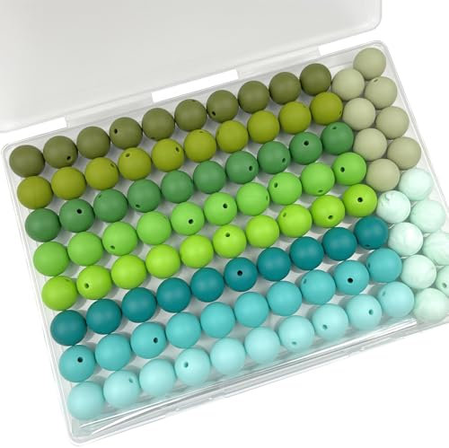 100 Stück 15 mm Silikonperlen, Großpackung Gummiperlen für Schlüsselanhänger, Perlen für Stifte, Armbänder, Schlüsselbänder, DIY-Set (grün)