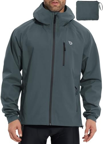 baleaf Herren Fahrradjacke Regenjacke Wasserdicht Windbreaker mit Kapuze 10000mm H2O Wasserdicht Laufjacke Atmungsaktiv Wanderjacke Dunkelgrau M
