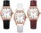 JewelryWe Damenuhr Leder Rechteckige Uhr: 3pcs Damen Vintage Datum Kalender Analog Quarz Armbanduhr Frauen Lederarmband Geschäft Lässige Uhr mit Römischen Ziffern Tonneau Zifferblatt