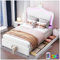 Sapgaks Lit Enfant avec 2 tiroirs de Rangement et Lampes LED,lit cabane Enfants 90 x 200 cm, Cadre de lit 1 Personne avec sommier à Lattes et Dossier,PU,Blancs (Matelas Non Inclus)