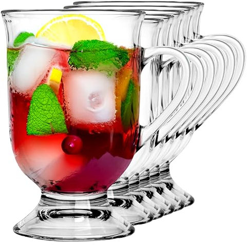 KIAPPO Trinkgläser Set 420 ml – 6 Stück Wassergläser Perfekt für Kaffee, Tee und heiße Getränke - Dessertgläser - Ergonomischer Griff - Spülmaschinenfest - Ideal für Zuhause und Büro