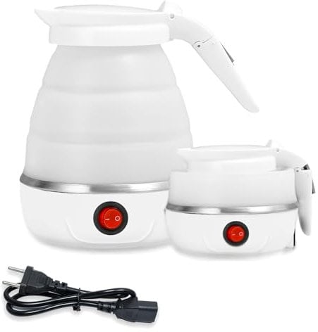 Bollitore pieghevole da 0,6 l, in silicone, da viaggio, colore: bianco, mini bollitore da campeggio, 5 minuti, per cucina, viaggi, campeggio, attività all'aperto