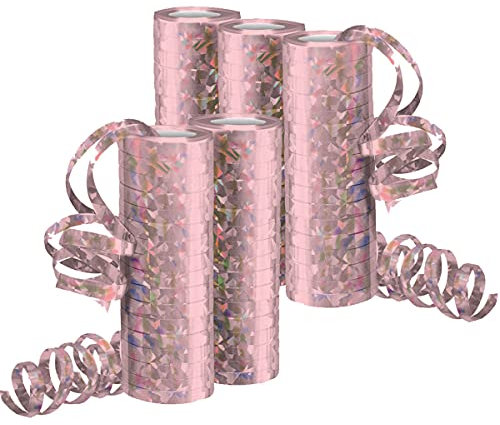 Luftschlangen Metallic Rosegold Glitzer, Party Deko - 5 Rollen mit 18 Glitzernden Luftschlangen für Geburtstag -5STK-