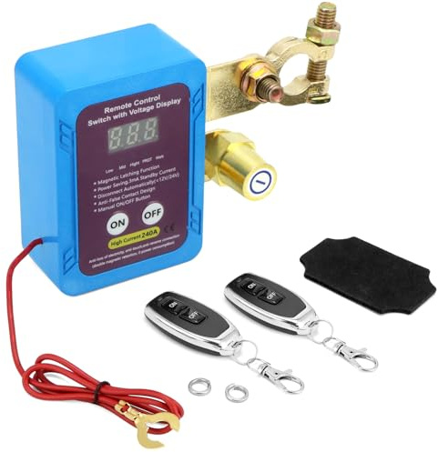 QWORK® 12V 240A Remote Battery Disconnect Switch with Digital Display, Battery Isolator Kill Switch with 2 Remote Controls, for Trucks, Auto, RV