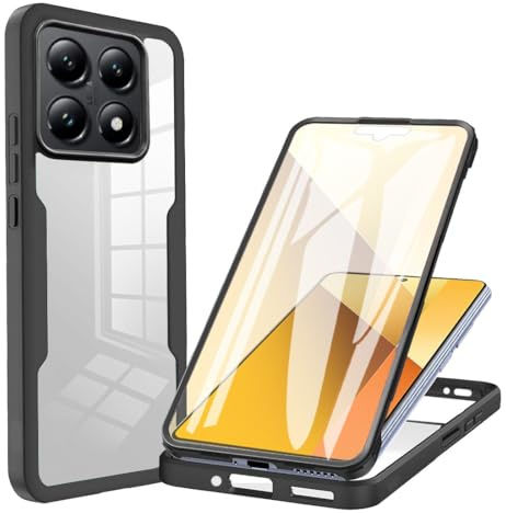 betterfon 360 Grad Hülle Kompatibel mit Xiaomi 14T Pro | Handyhülle eingebautem Displayschutz | Schwarz |Smartphonecase vollschutz