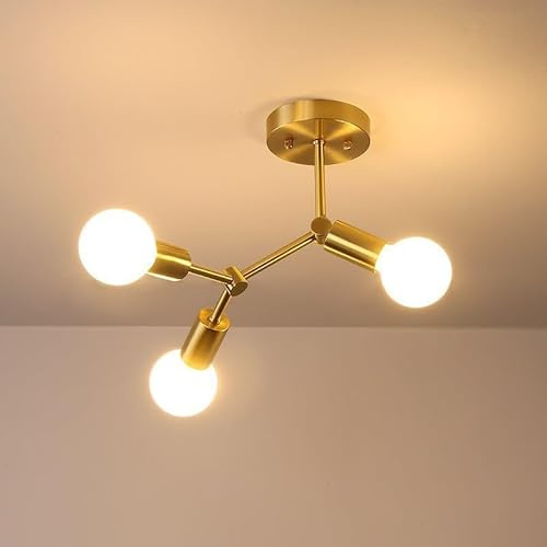 Comely Deckenlampe Gold Vintage, 3 Lichter Kronleuchter Industrial Lampe | Modern Sputnik Deckenleuchte fur Wohnzimmer Küche Schlafzimmer Flur